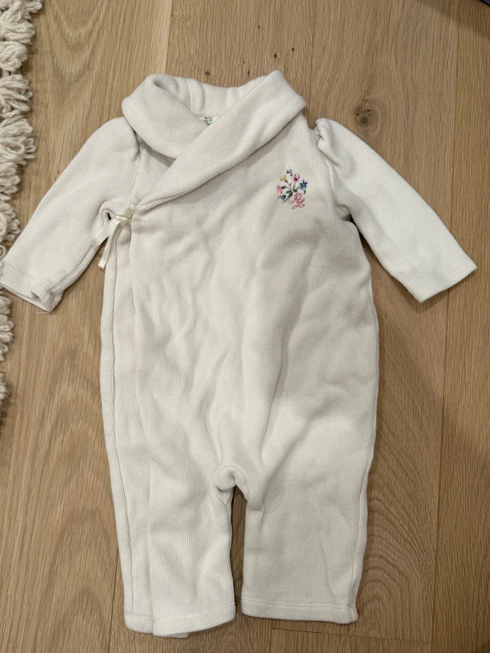 Ralph Lauren Cream Knit Baby One-Piece with Embroidered Floral Detail